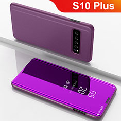 Funda de Cuero Cartera con Soporte Carcasa Espejo Carcasa para Samsung Galaxy S10 Plus Morado