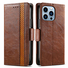 Funda de Cuero Cartera con Soporte Carcasa F03 para Apple iPhone 13 Pro Marron