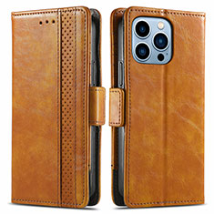 Funda de Cuero Cartera con Soporte Carcasa F03 para Apple iPhone 13 Pro Max Marron Claro