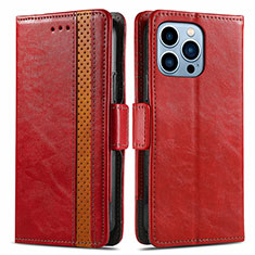 Funda de Cuero Cartera con Soporte Carcasa F03 para Apple iPhone 15 Pro Rojo