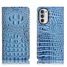 Funda de Cuero Cartera con Soporte Carcasa H01P para Motorola Moto G82 5G Azul Cielo