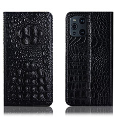 Funda de Cuero Cartera con Soporte Carcasa H01P para Oppo Find X3 5G Negro