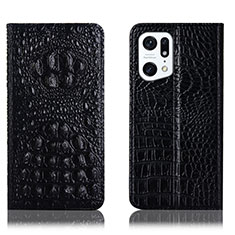 Funda de Cuero Cartera con Soporte Carcasa H01P para Oppo Find X5 5G Negro