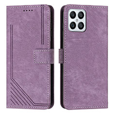 Funda de Cuero Cartera con Soporte Carcasa H01X para Huawei Honor X8 4G Morado