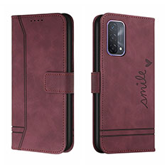 Funda de Cuero Cartera con Soporte Carcasa H01X para Oppo A74 4G Rojo