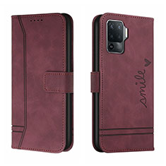 Funda de Cuero Cartera con Soporte Carcasa H01X para Oppo Reno5 F Rojo