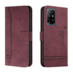 Funda de Cuero Cartera con Soporte Carcasa H01X para Oppo Reno5 Z 5G Rojo