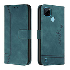 Funda de Cuero Cartera con Soporte Carcasa H01X para Realme C25Y India Verde