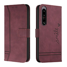 Funda de Cuero Cartera con Soporte Carcasa H01X para Sony Xperia 1 IV Rojo