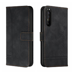 Funda de Cuero Cartera con Soporte Carcasa H01X para Sony Xperia 5 II Negro