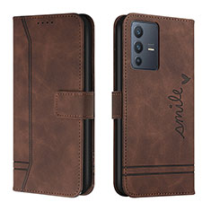 Funda de Cuero Cartera con Soporte Carcasa H01X para Vivo V23 5G Marron