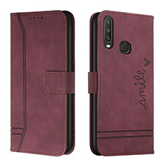 Funda de Cuero Cartera con Soporte Carcasa H01X para Vivo Y11 Rojo