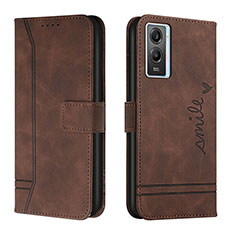 Funda de Cuero Cartera con Soporte Carcasa H01X para Vivo Y55s (2021) Marron