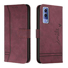 Funda de Cuero Cartera con Soporte Carcasa H01X para Vivo Y70S 5G Rojo