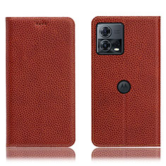 Funda de Cuero Cartera con Soporte Carcasa H02P para Motorola Moto Edge 30 Fusion 5G Marron