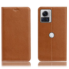 Funda de Cuero Cartera con Soporte Carcasa H02P para Motorola Moto Edge 30 Ultra 5G Marron Claro