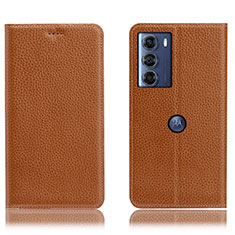 Funda de Cuero Cartera con Soporte Carcasa H02P para Motorola Moto Edge S30 5G Marron Claro