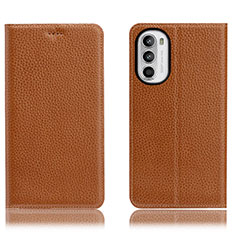 Funda de Cuero Cartera con Soporte Carcasa H02P para Motorola Moto G71s 5G Marron Claro