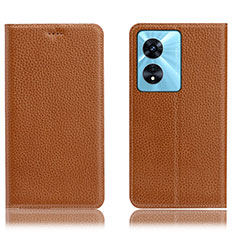 Funda de Cuero Cartera con Soporte Carcasa H02P para Oppo A1 Pro 5G Marron Claro