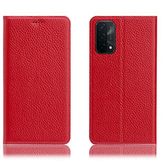 Funda de Cuero Cartera con Soporte Carcasa H02P para Oppo A54 5G Rojo