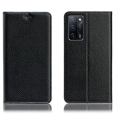 Funda de Cuero Cartera con Soporte Carcasa H02P para Oppo A55 5G Negro