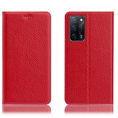 Funda de Cuero Cartera con Soporte Carcasa H02P para Oppo A55 5G Rojo