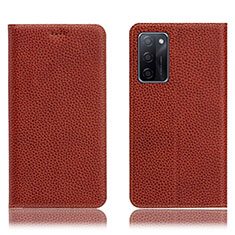 Funda de Cuero Cartera con Soporte Carcasa H02P para Oppo A55S 5G Marron