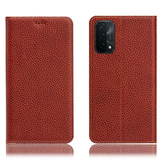 Funda de Cuero Cartera con Soporte Carcasa H02P para Oppo A74 5G Marron