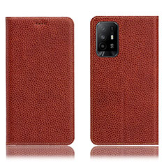 Funda de Cuero Cartera con Soporte Carcasa H02P para Oppo A95 5G Marron