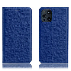 Funda de Cuero Cartera con Soporte Carcasa H02P para Oppo Find X3 5G Azul