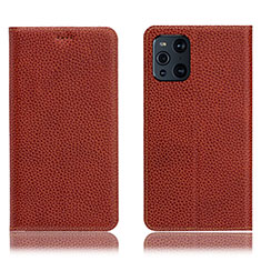 Funda de Cuero Cartera con Soporte Carcasa H02P para Oppo Find X3 5G Marron