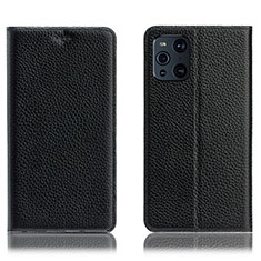 Funda de Cuero Cartera con Soporte Carcasa H02P para Oppo Find X3 Pro 5G Negro