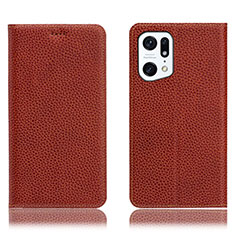 Funda de Cuero Cartera con Soporte Carcasa H02P para Oppo Find X5 5G Marron