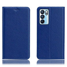 Funda de Cuero Cartera con Soporte Carcasa H02P para Oppo Reno6 5G Azul