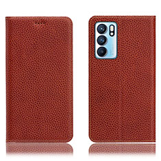 Funda de Cuero Cartera con Soporte Carcasa H02P para Oppo Reno6 5G Marron