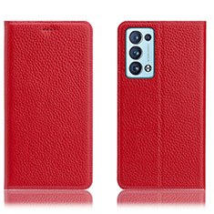 Funda de Cuero Cartera con Soporte Carcasa H02P para Oppo Reno6 Pro+ Plus 5G Rojo