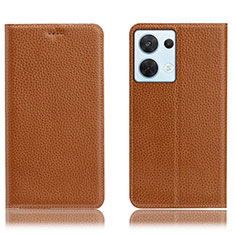 Funda de Cuero Cartera con Soporte Carcasa H02P para Oppo Reno8 5G Marron Claro