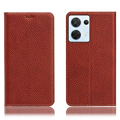 Funda de Cuero Cartera con Soporte Carcasa H02P para Oppo Reno9 5G Marron