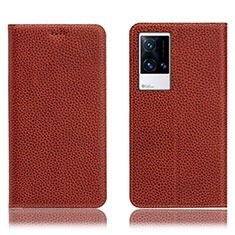 Funda de Cuero Cartera con Soporte Carcasa H02P para Vivo iQOO 8 Pro 5G Marron