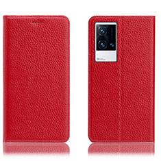 Funda de Cuero Cartera con Soporte Carcasa H02P para Vivo iQOO 8 Pro 5G Rojo