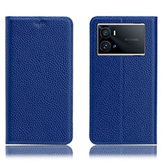 Funda de Cuero Cartera con Soporte Carcasa H02P para Vivo iQOO 9 Pro 5G Azul