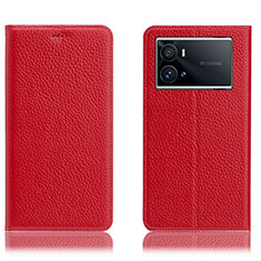 Funda de Cuero Cartera con Soporte Carcasa H02P para Vivo iQOO 9 Pro 5G Rojo