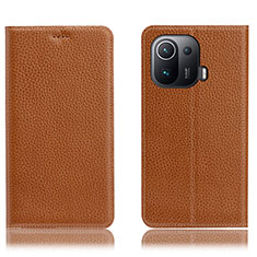 Funda de Cuero Cartera con Soporte Carcasa H02P para Xiaomi Mi 11 Pro 5G Marron Claro