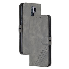 Funda de Cuero Cartera con Soporte Carcasa H02X para Xiaomi Redmi 9 Gris