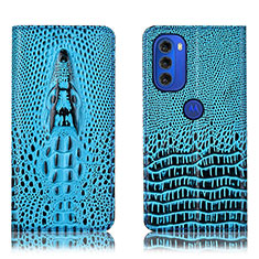 Funda de Cuero Cartera con Soporte Carcasa H03P para Motorola Moto G51 5G Azul Cielo