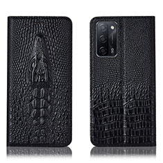 Funda de Cuero Cartera con Soporte Carcasa H03P para Oppo A53s 5G Negro