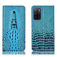 Funda de Cuero Cartera con Soporte Carcasa H03P para Oppo A55S 5G Azul Cielo