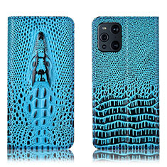 Funda de Cuero Cartera con Soporte Carcasa H03P para Oppo Find X3 5G Azul Cielo