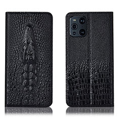 Funda de Cuero Cartera con Soporte Carcasa H03P para Oppo Find X3 Pro 5G Negro