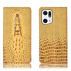 Funda de Cuero Cartera con Soporte Carcasa H03P para Oppo Find X5 5G Amarillo